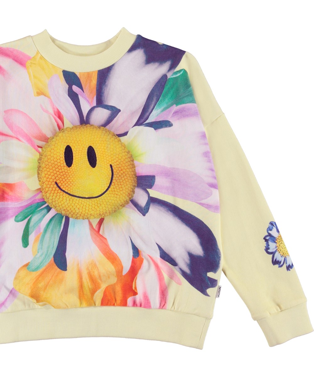 Maxi - Flower Fun - Hellgelbes Sweatshirt mit lächelnder Blume