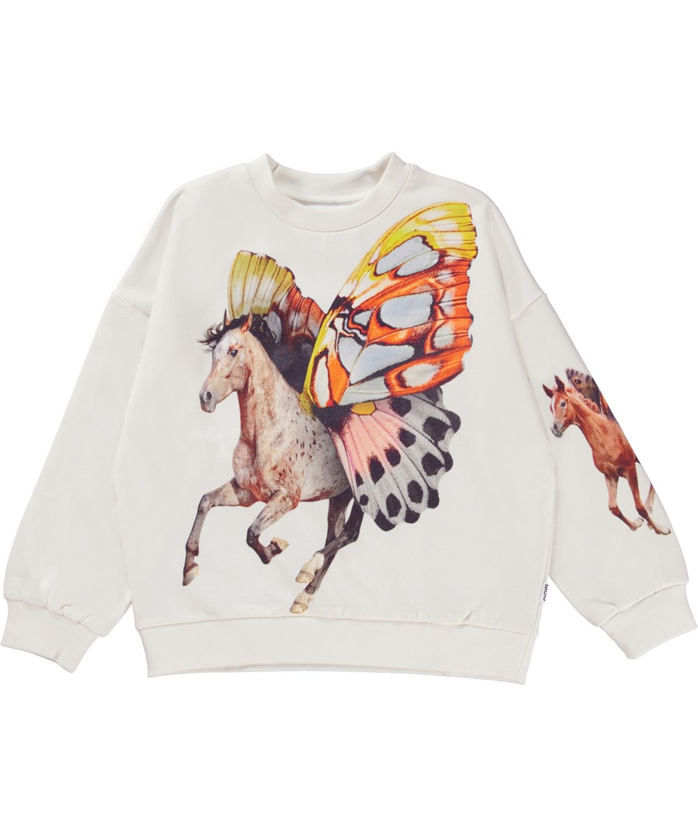 Maxi - Winged Horse - Weißes Öko-Sweatshirt mit fliegendem Pferd