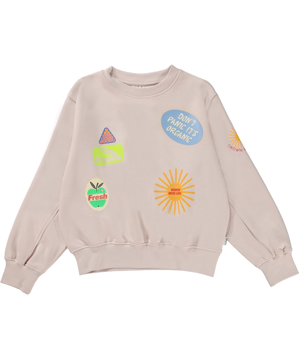 Maxime - Powder - Rosa Öko-Sweatshirt mit Sticker-Print