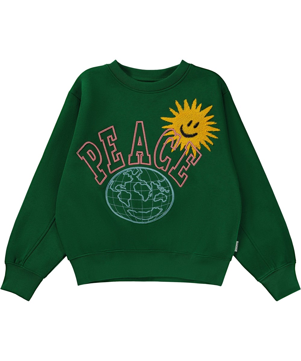 Maxime - Woodland Green - Grünes Öko-Sweatshirt mit Frontstickerei.