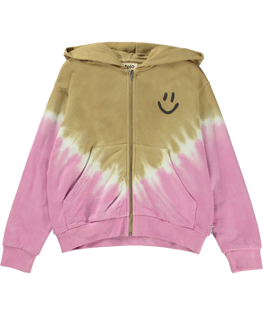 Mel - Cardboard - Ökologic Pink und Beige Tie Dye Hoodie mit Reißverschluss