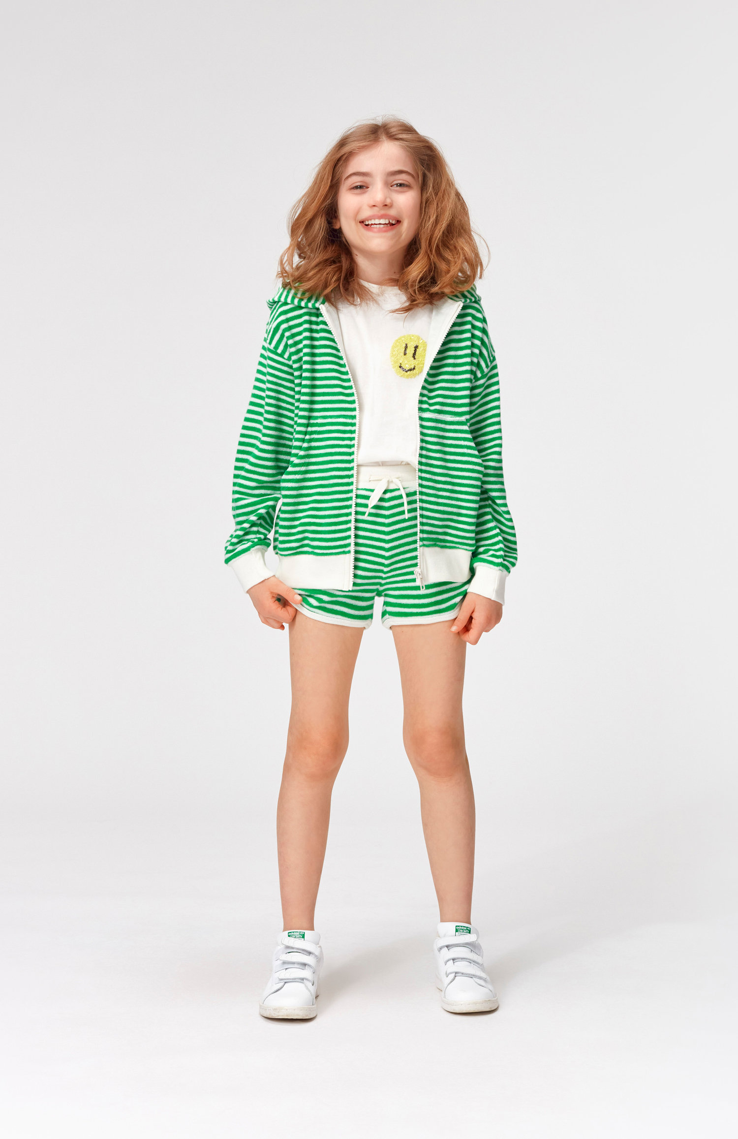Mel - Fine Green Stripe - Frottee grün-weiß gestreifter Hoodie - Molo