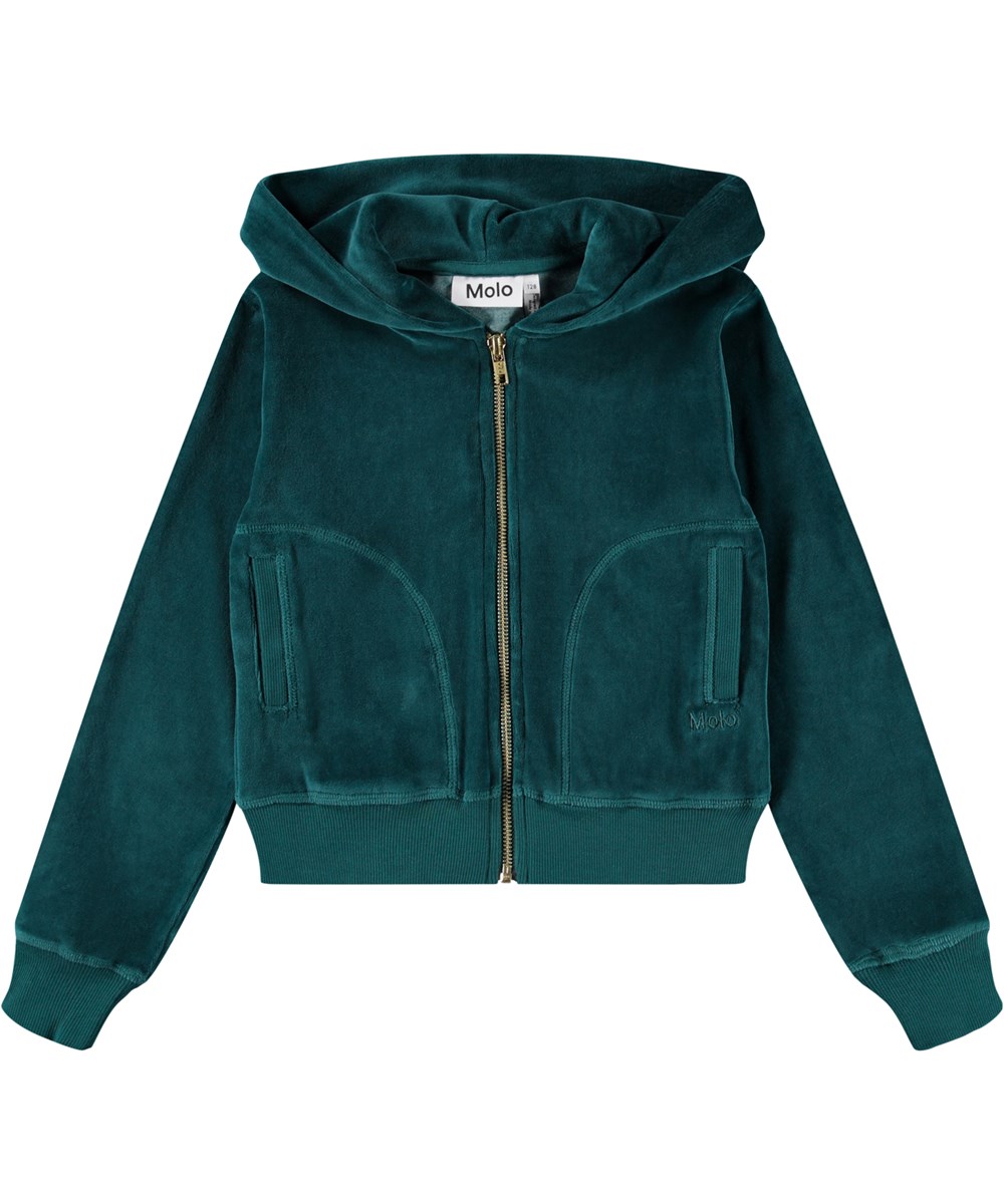 Milla - Cosmic Green - Grüner Kapuzenpullover für Kinder aus weichem Velours.
