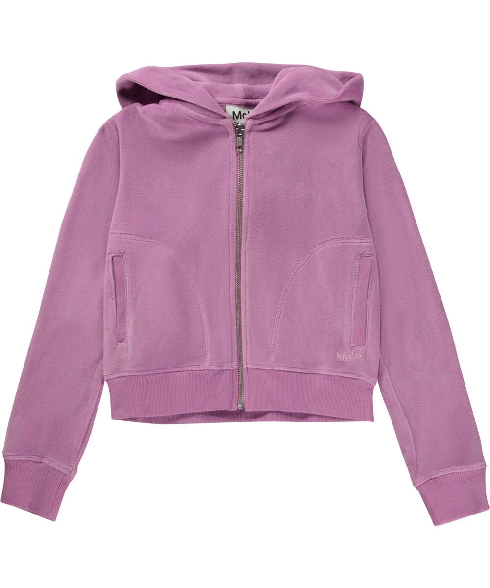 Milla - Purple Ray - Lila Velours-Hoodie mit Reißverschluss