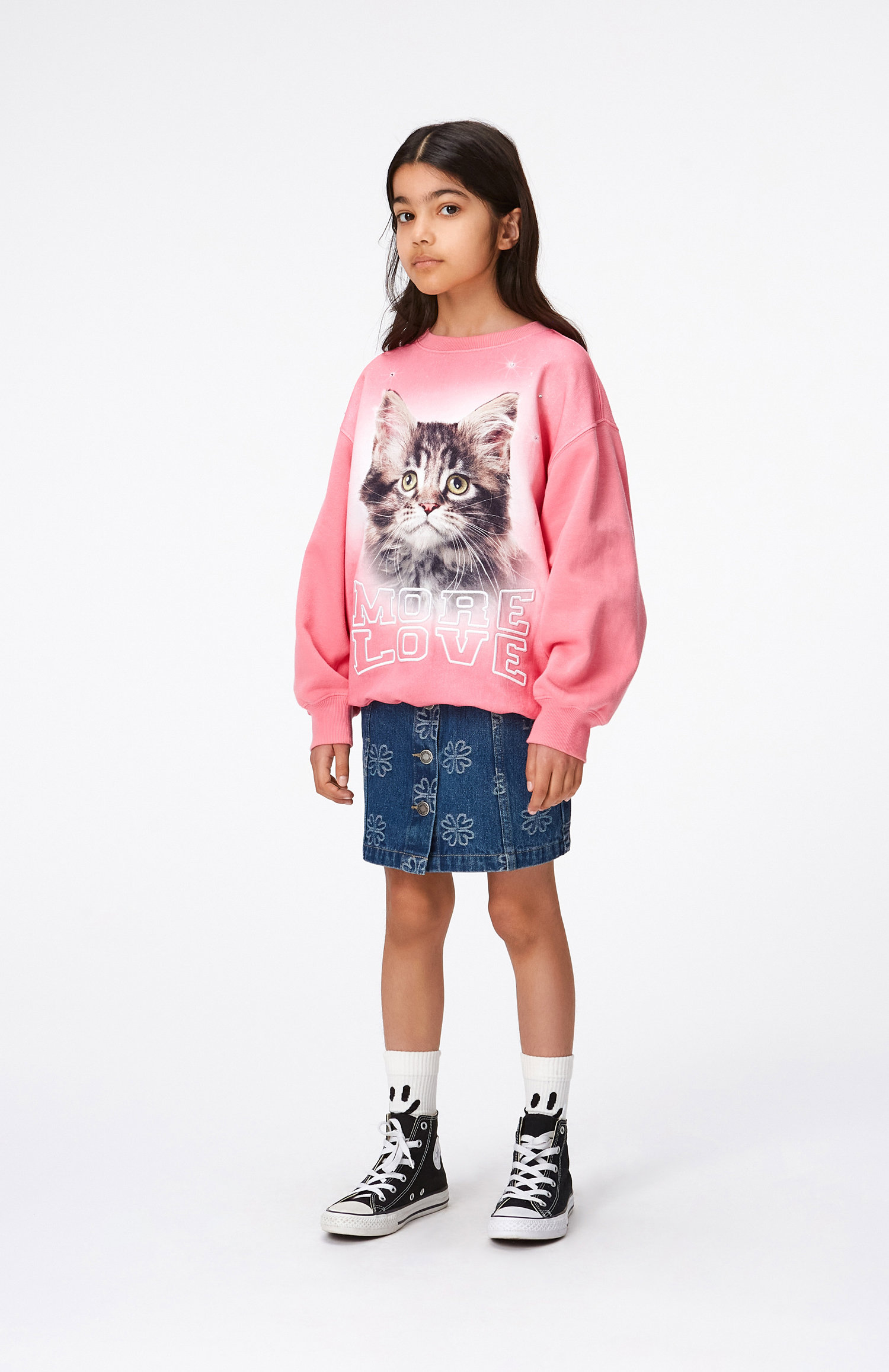 Monti - More Love Cat - Rosa Sweatshirt aus Öko-Baumwolle mit 