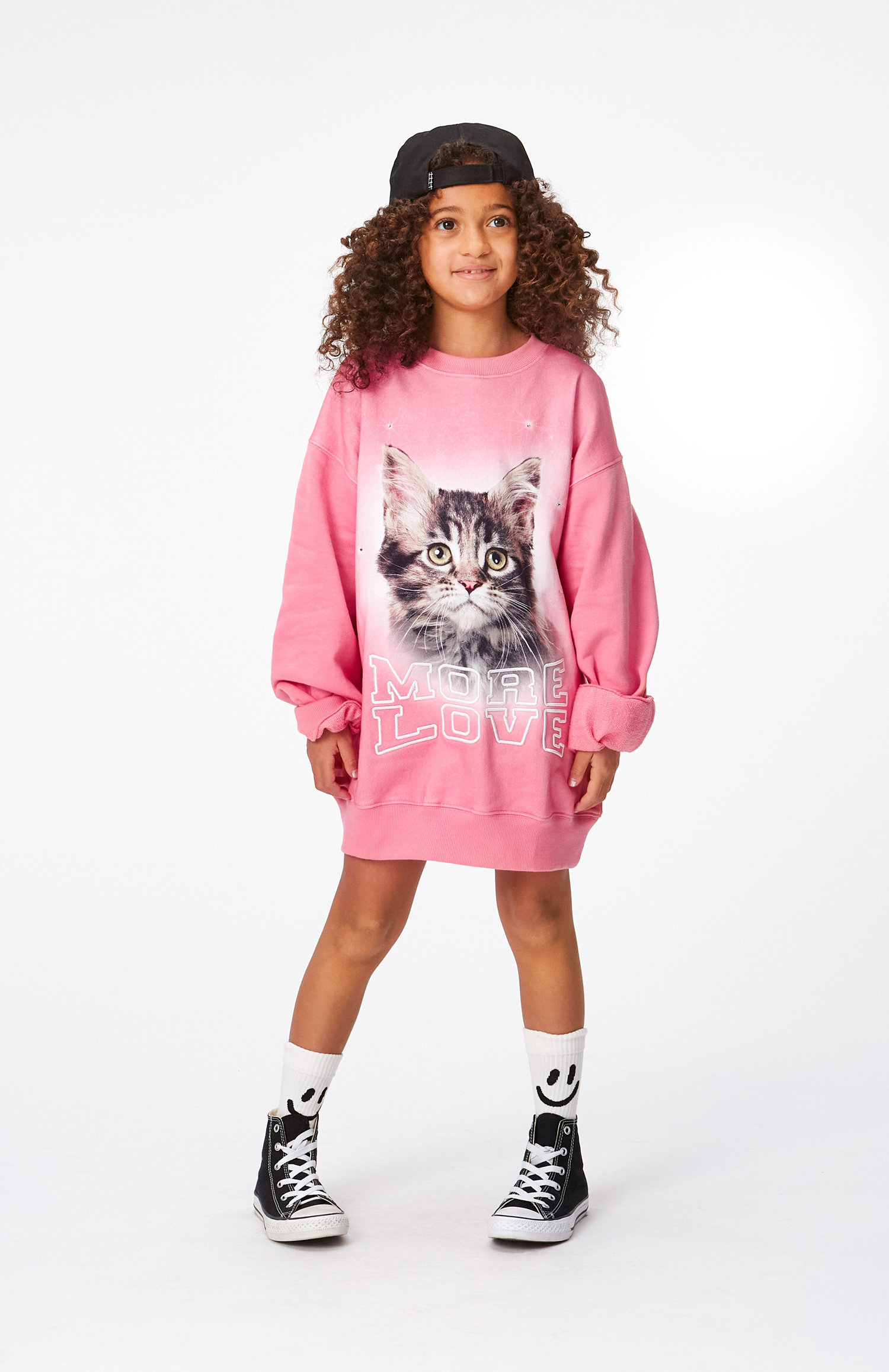 Monti - More Love Cat - Rosa Sweatshirt aus Öko-Baumwolle mit 