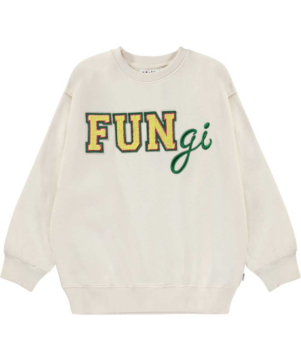 Monti - Pearled Ivory - Wollweißes Öko-Sweatshirt mit Stickerei auf der Vorderseite