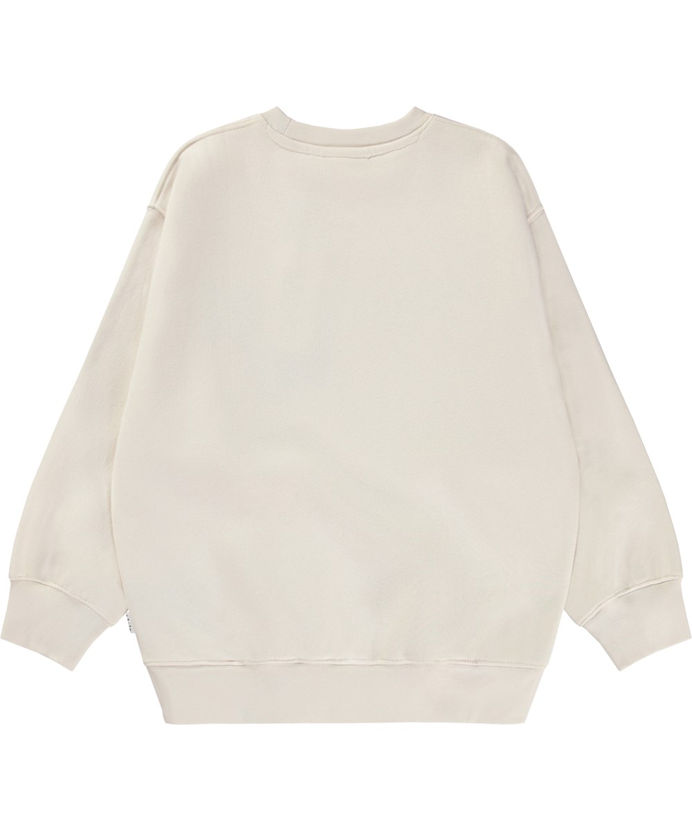 Monti - Pearled Ivory - Wollweißes Öko-Sweatshirt mit Stickerei auf der Vorderseite