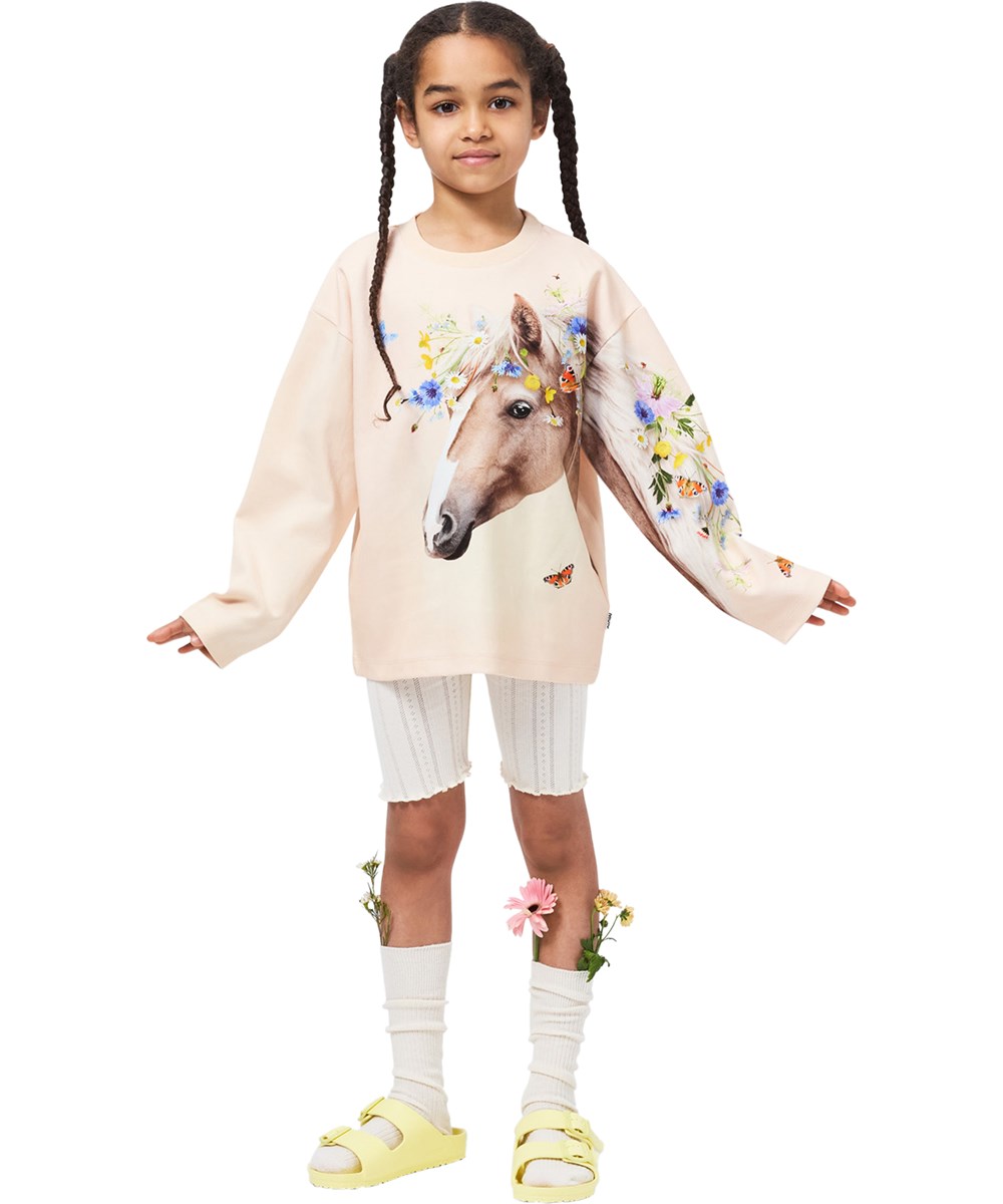 Mountoo - Meadow Horse - Rosa Sweatshirt für Kinder aus Bio-Baumwolle mit Pferdemotiv