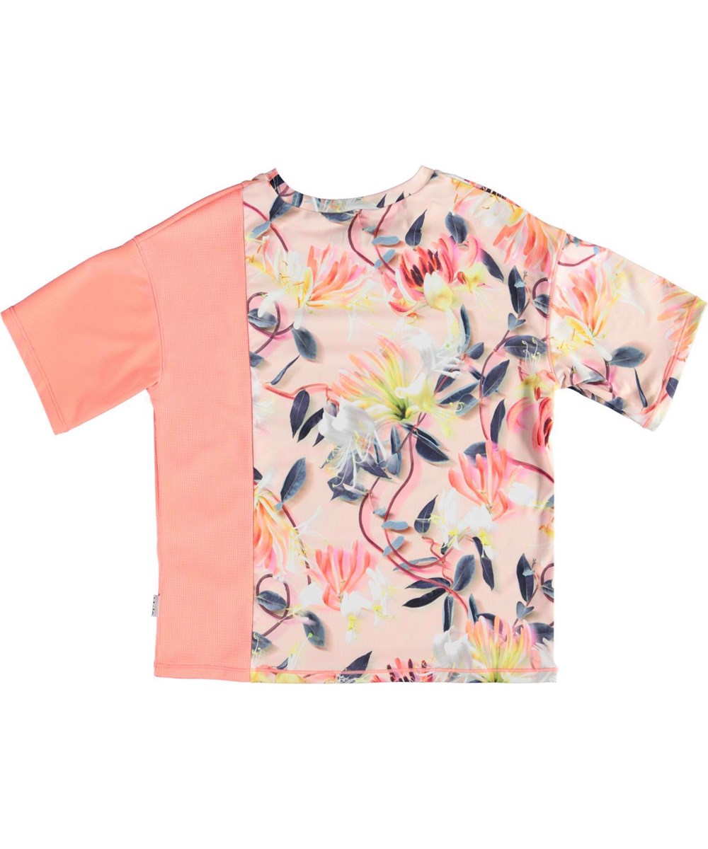 Odessa - Motion Flower - Lockeres pinkes T-Shirt mit Blumendruck für den Sport