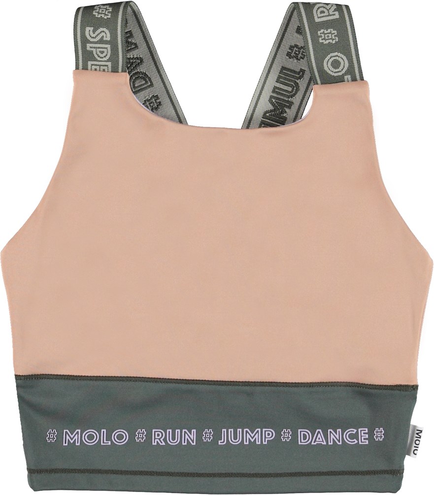 Oliva - Rose Mist Block - Sport Top in Rosa und Grau mit Text
