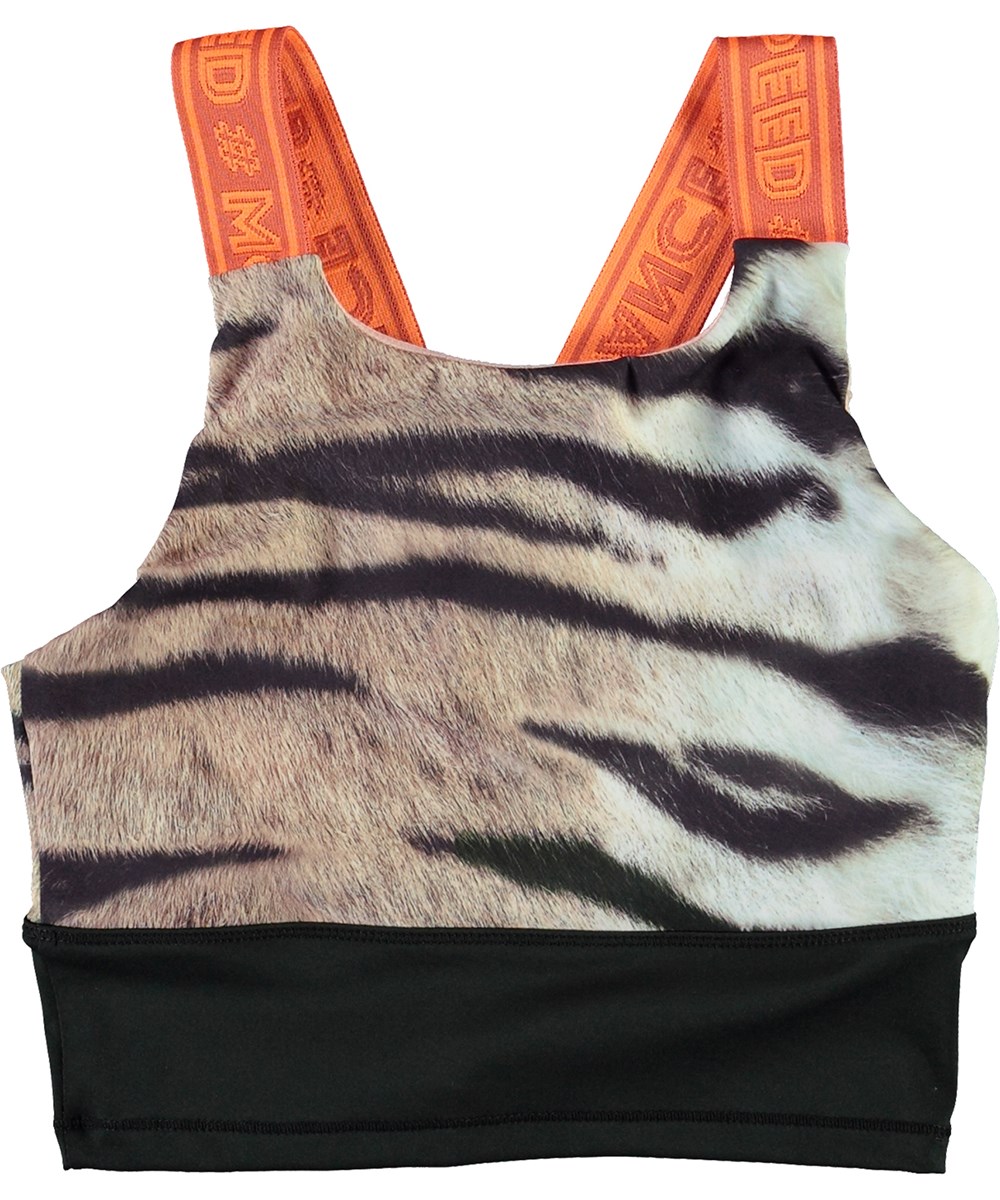 Oliva - Wild Tiger - Sportoberteil mit Tigerdruck und orangefarbenen Trägern