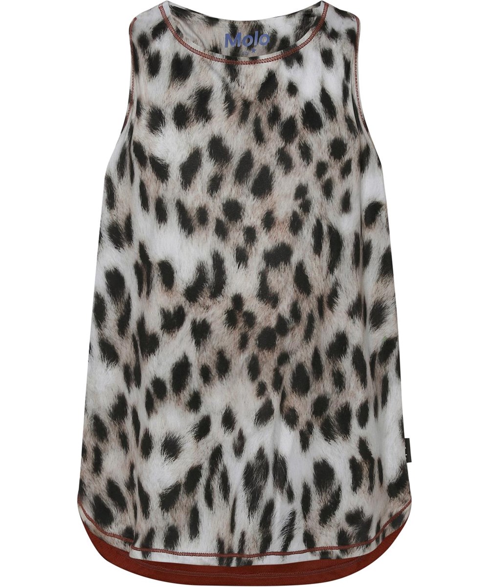 Oriana - Snowy Leo Fur - Sporttop mit Schneeleopardenmuster und braunem Rücken