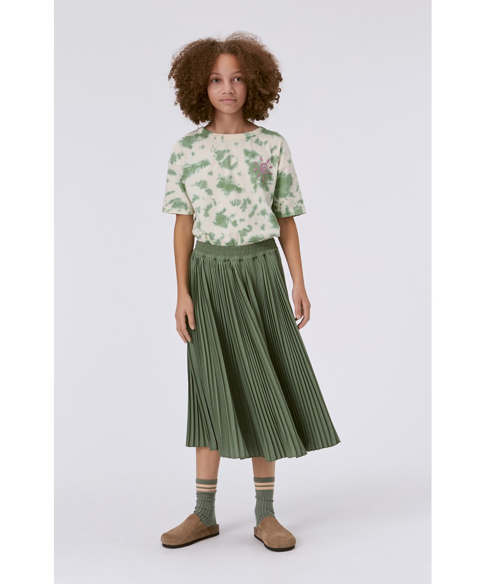 Rabecke - Green Tie Dye - Grün-weißes Öko-T-Shirt mit Batik-Print