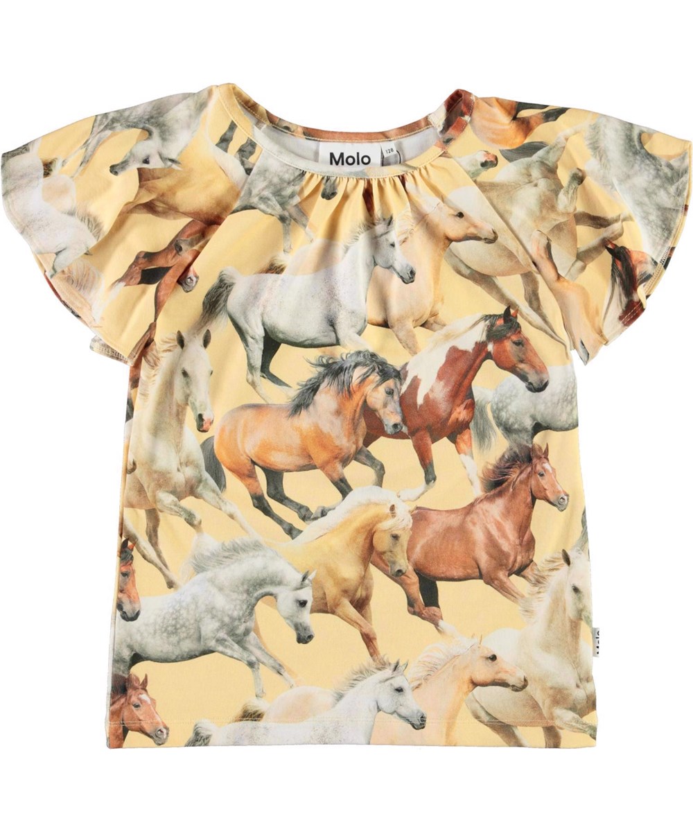 Rachel - Horse Dreams - Gelbes Öko-T-Shirt mit Pferdedruck