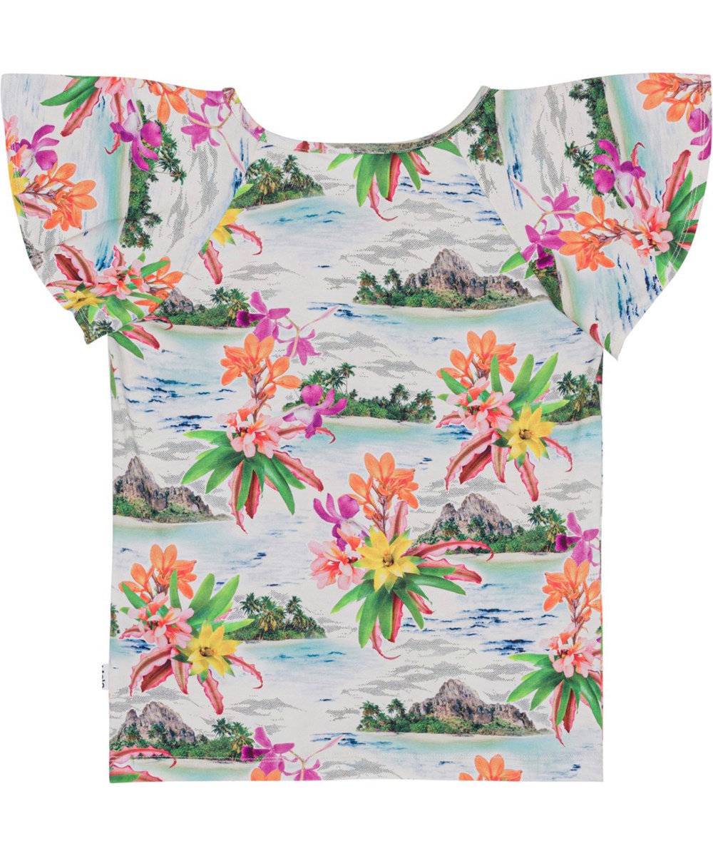 Rachel - Tropical Islands - T-Shirt mit runden, kurzen Ärmeln aus Öko-Baumwolle