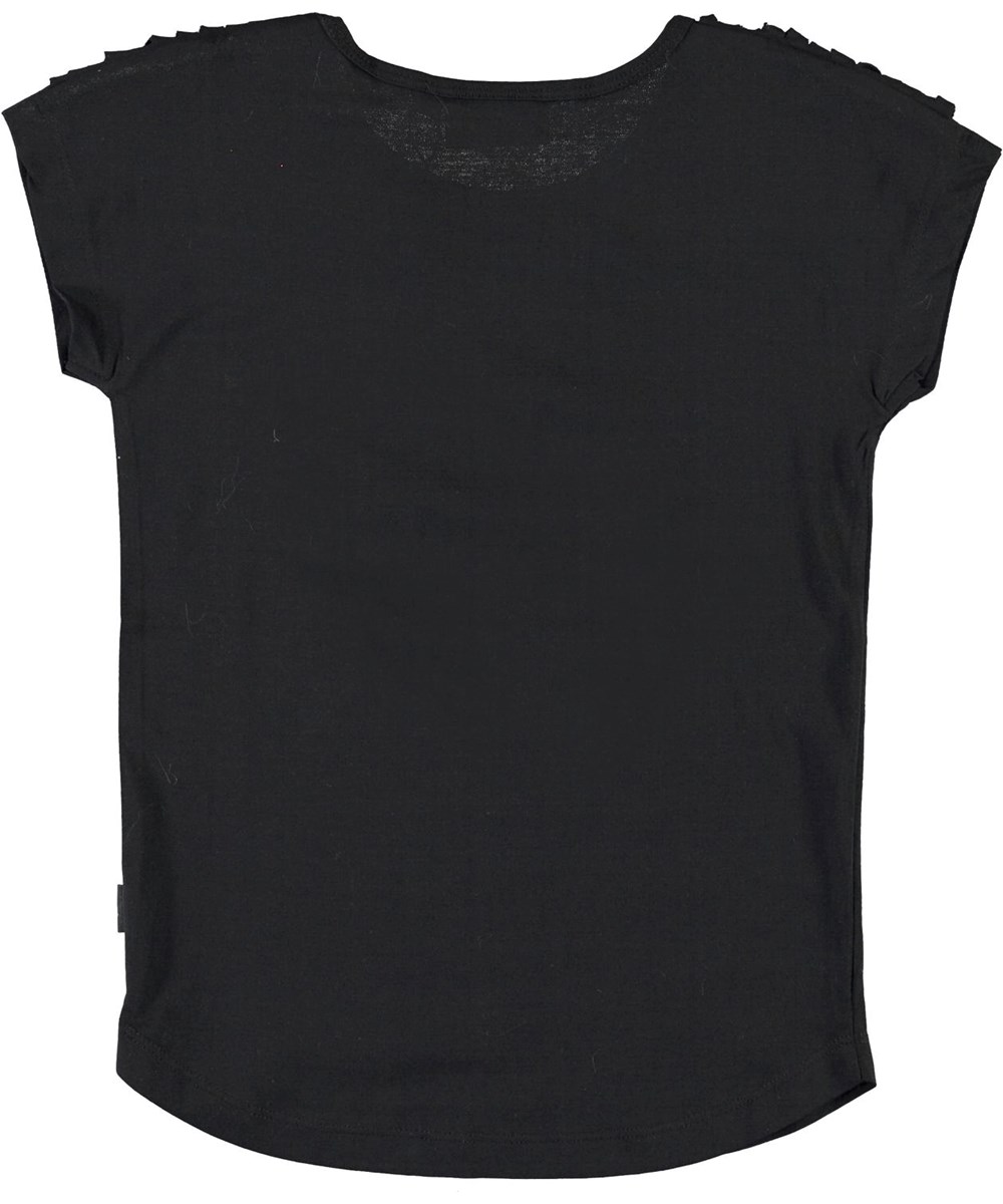 Radmilla - Black - Öko schwarzes T-Shirt mit Fransen