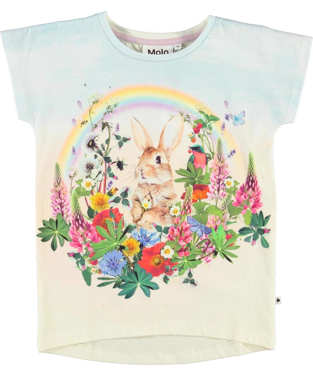 Ragnhilde - Bunny Cuteness - Öko-T-Shirt mit Kaninchen und Wiesenblumen