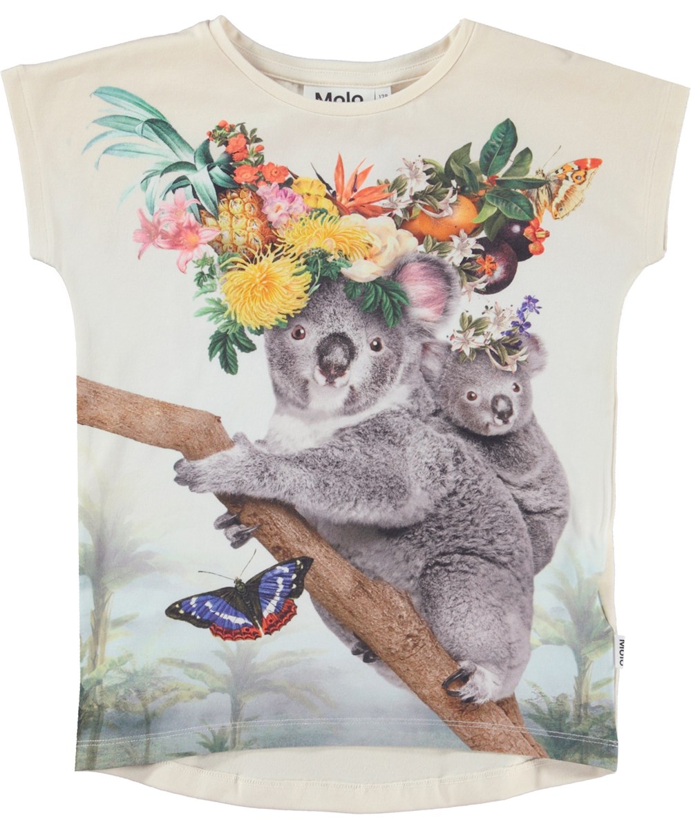 Ragnhilde - Fruitastic - Cremeweißes Öko-T-Shirt mit Koala-Print