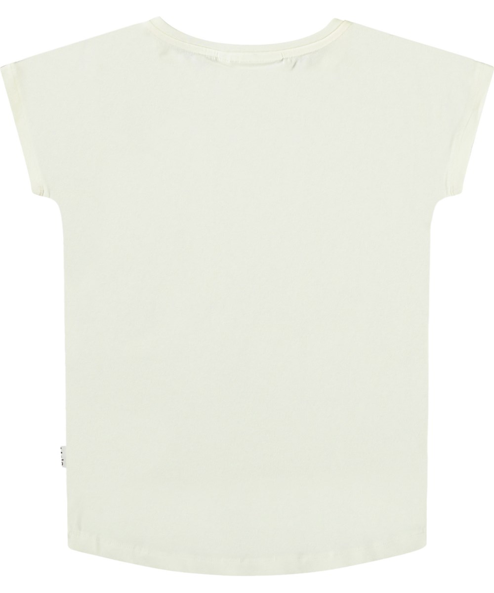 Ragnhilde - Wave Jumping - Off-weißes T-Shirt mit Druck für Kinder aus weicher Öko-Baumwolle mit einem Rundhalsausschnitt und kurzen Ärmeln.