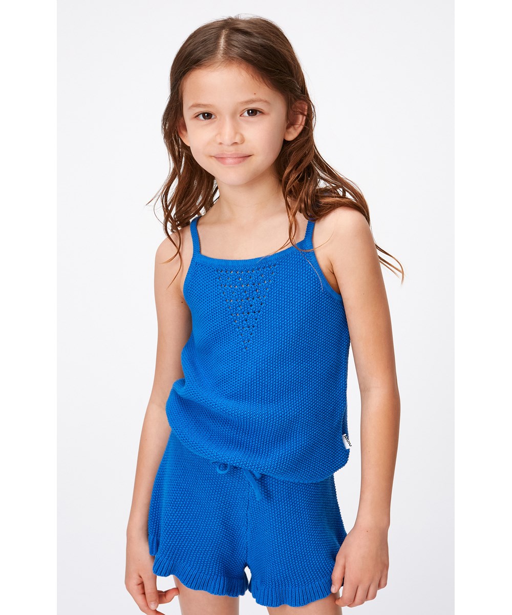 Ranita - Retro Blue - Blaues, gehäkeltes Trägertop aus Baumwolle