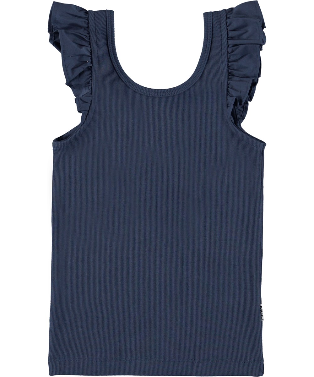 Ranja - Blue Nights - Dunkelblaues Tanktop mit kleinen Rüschenkanten