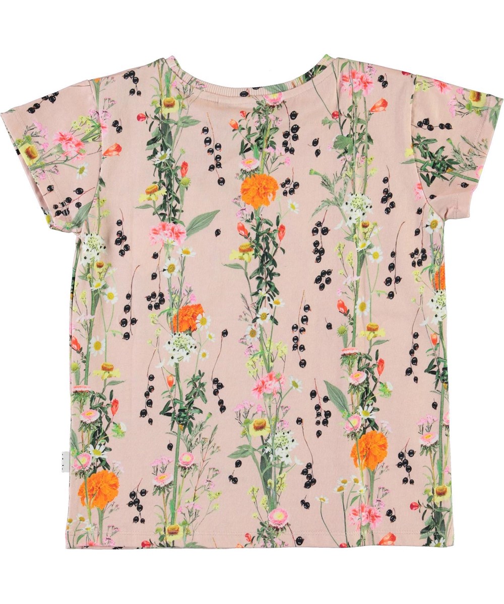 Ranva - Vertical Rose - Öko rosa T-Shirt mit Blumendruck