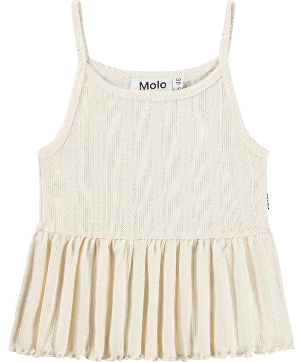 Rany - Pearled Ivory - Ärmelloses, cremefarbenes Oberteil für Kinder aus Öko-Baumwolle mit schmalen Trägern