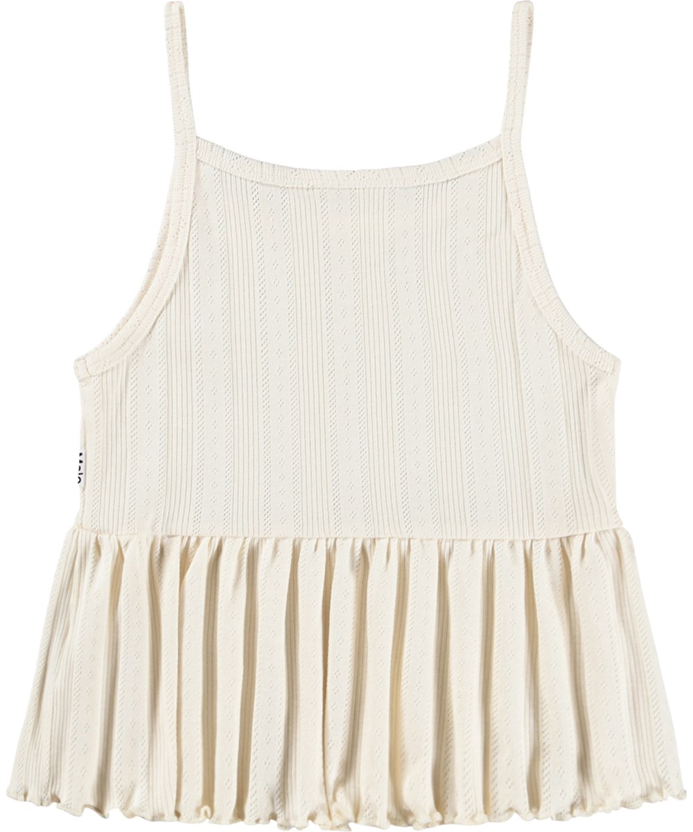Rany - Pearled Ivory - Ärmelloses, cremefarbenes Oberteil für Kinder aus Öko-Baumwolle mit schmalen Trägern