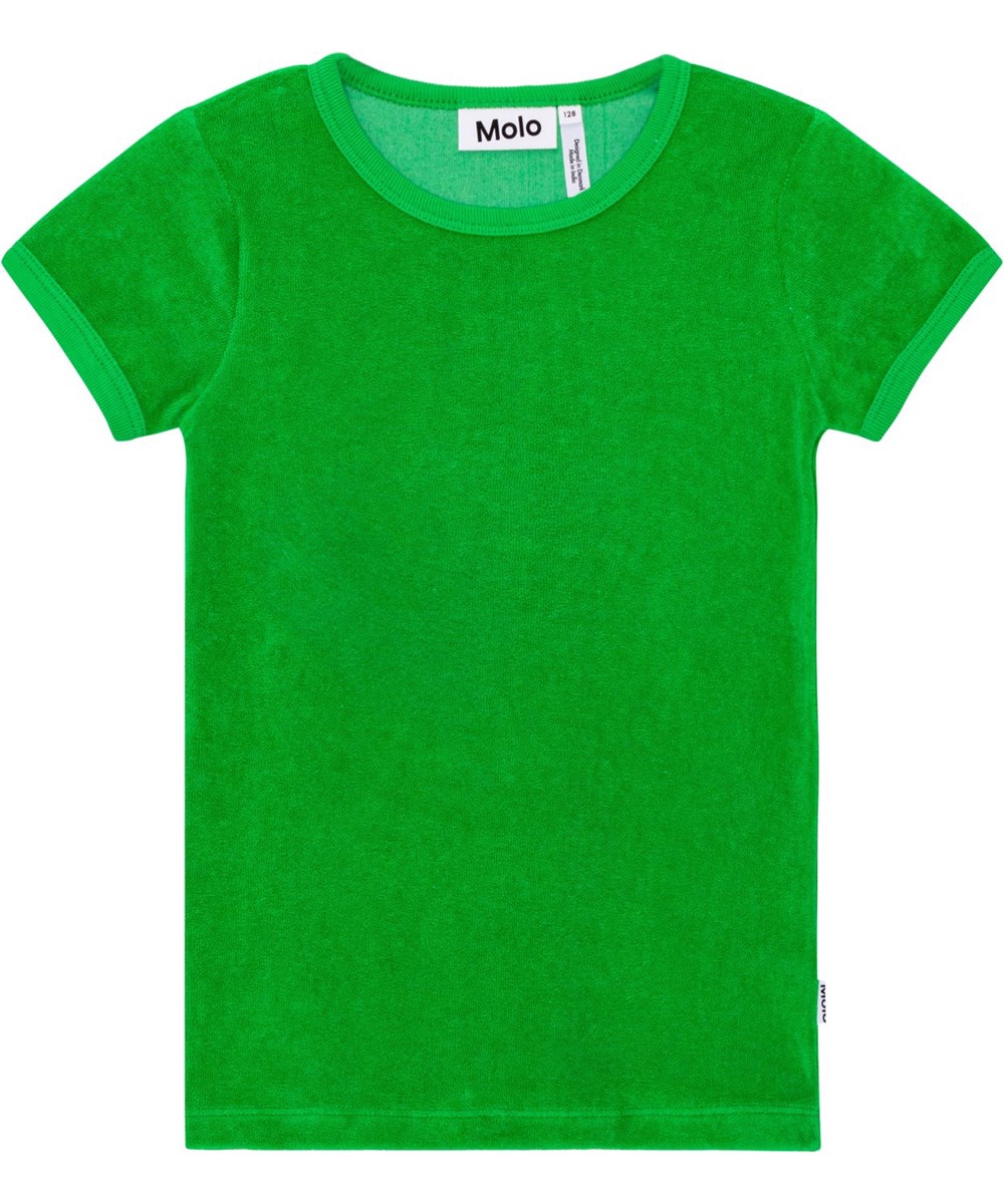 Raquel - Classic Green - Eng anliegendes grünes T-Shirt aus Baumwollfrottee
