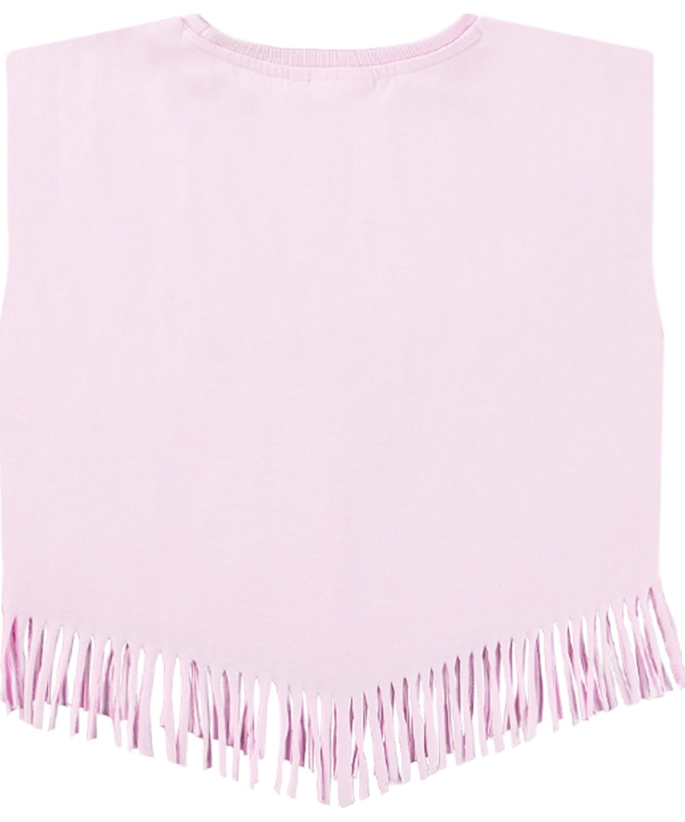 Rassita - Glowing - Pinkes Oversized-Top für Kinder aus Öko-Baumwolle mit geripptem Ausschnitt und Fransen am Saum.