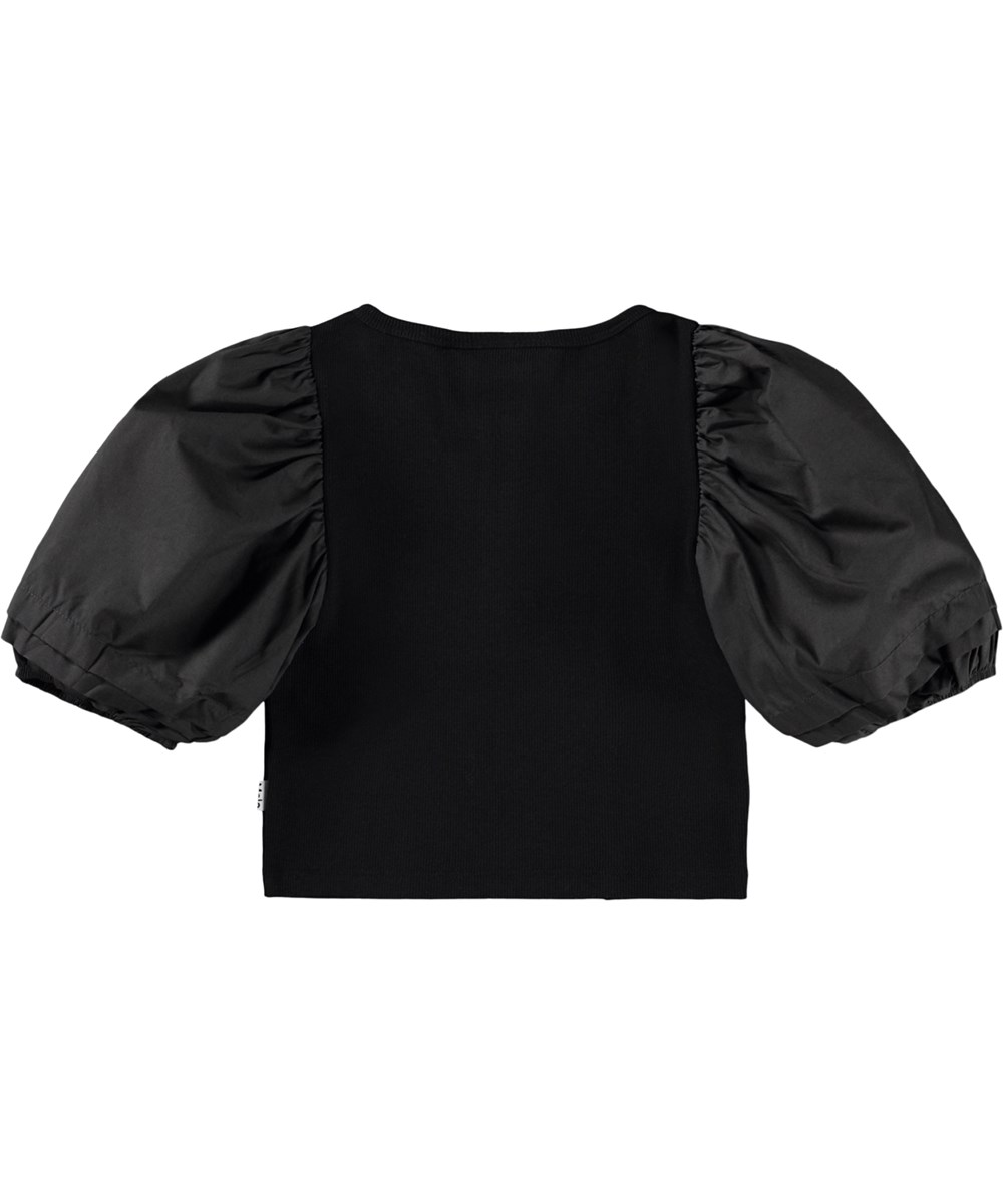 Rawna - Raven - Schwarzes, bauchfreies T-Shirt für Kinder aus Öko-Baumwolle