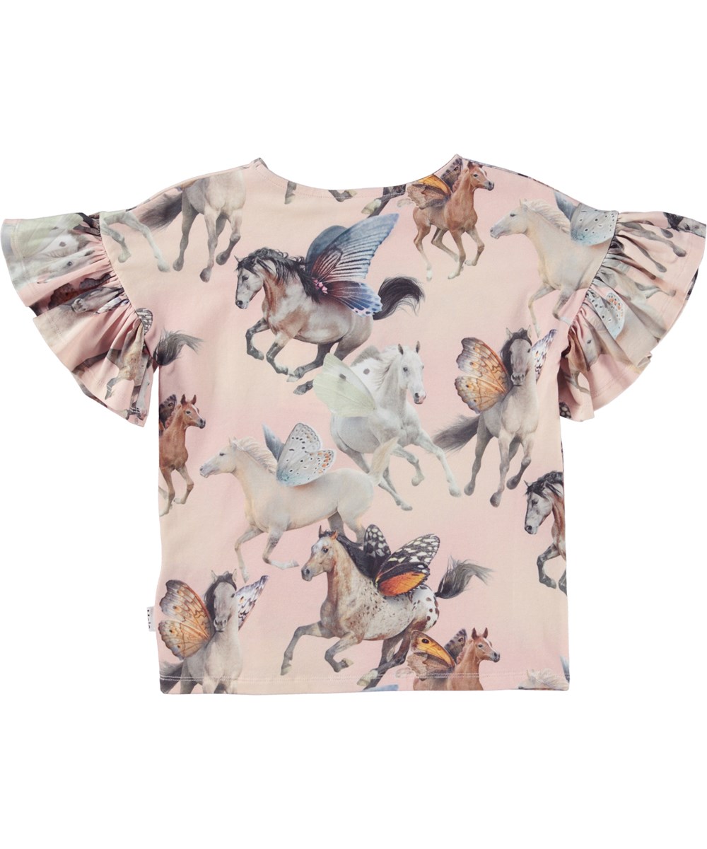 Rayah - Fairy Horses - Öko-Pink-Top mit Rüschenärmeln und Print von fliegenden Pferden