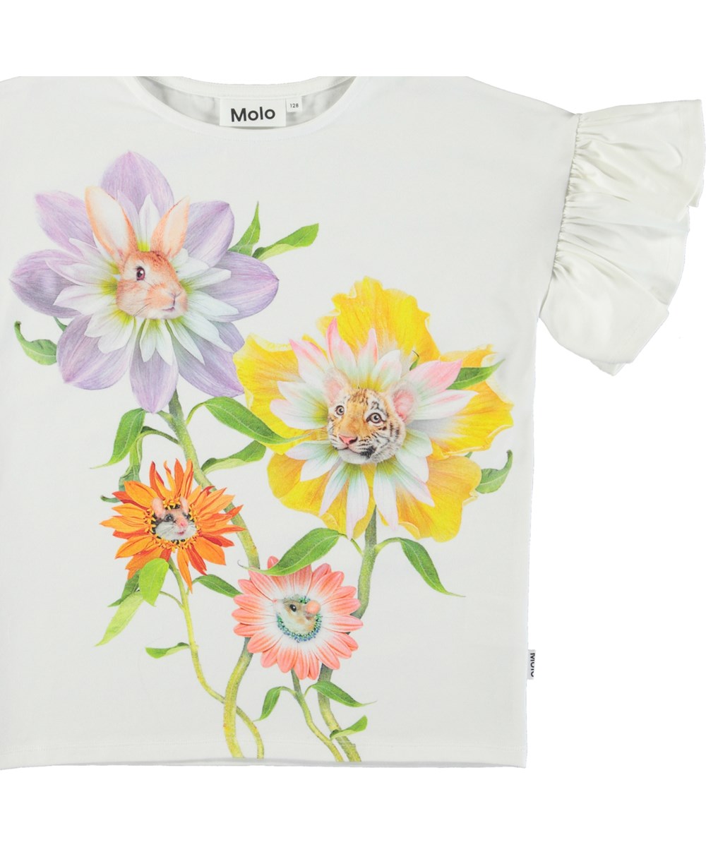 Rayah - Imagine Flowers - Öko-T-Shirt mit Rüschenärmeln und Blumendruck