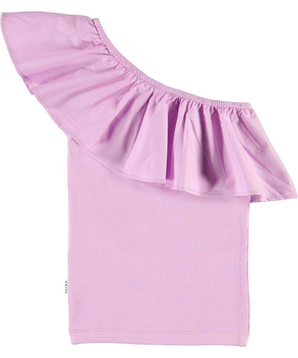 Rebecca - Whisteria - Hellviolettes asymmetrisches Top mit Rüschenkante