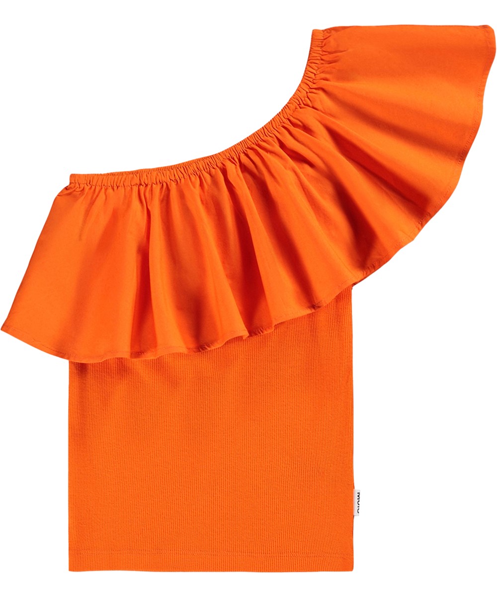 Rebecca - Love - Rotes One-Shoulder-Top für Kinder aus Öko-Baumwolle