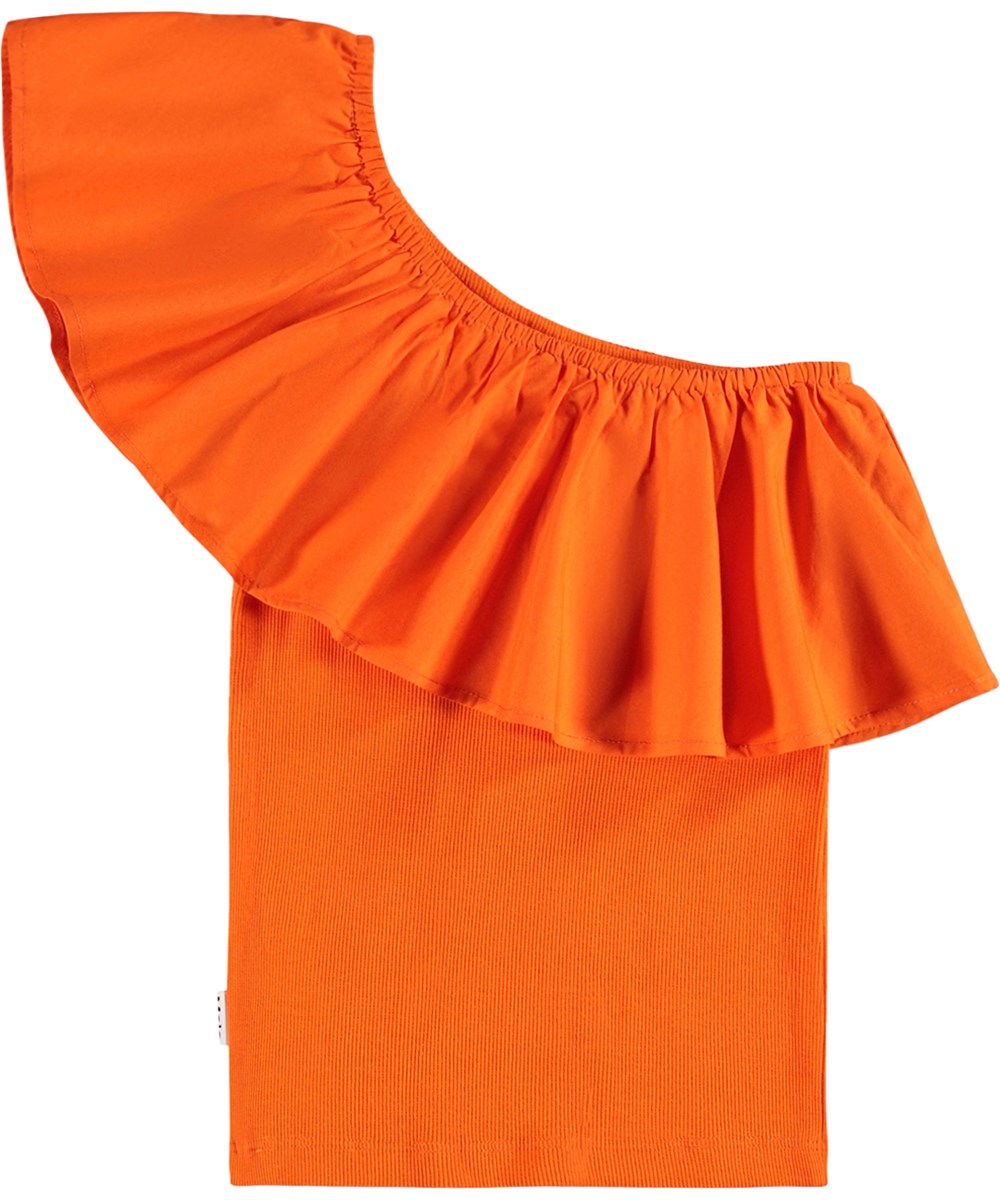 Rebecca - Love - Rotes One-Shoulder-Top für Kinder aus Öko-Baumwolle
