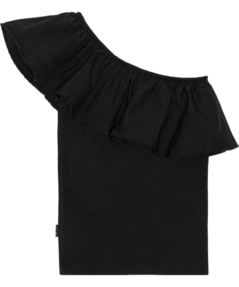 Rebecca - Black - Schwarzes One-Shoulder-Top aus Öko-Baumwolle mit Stretch