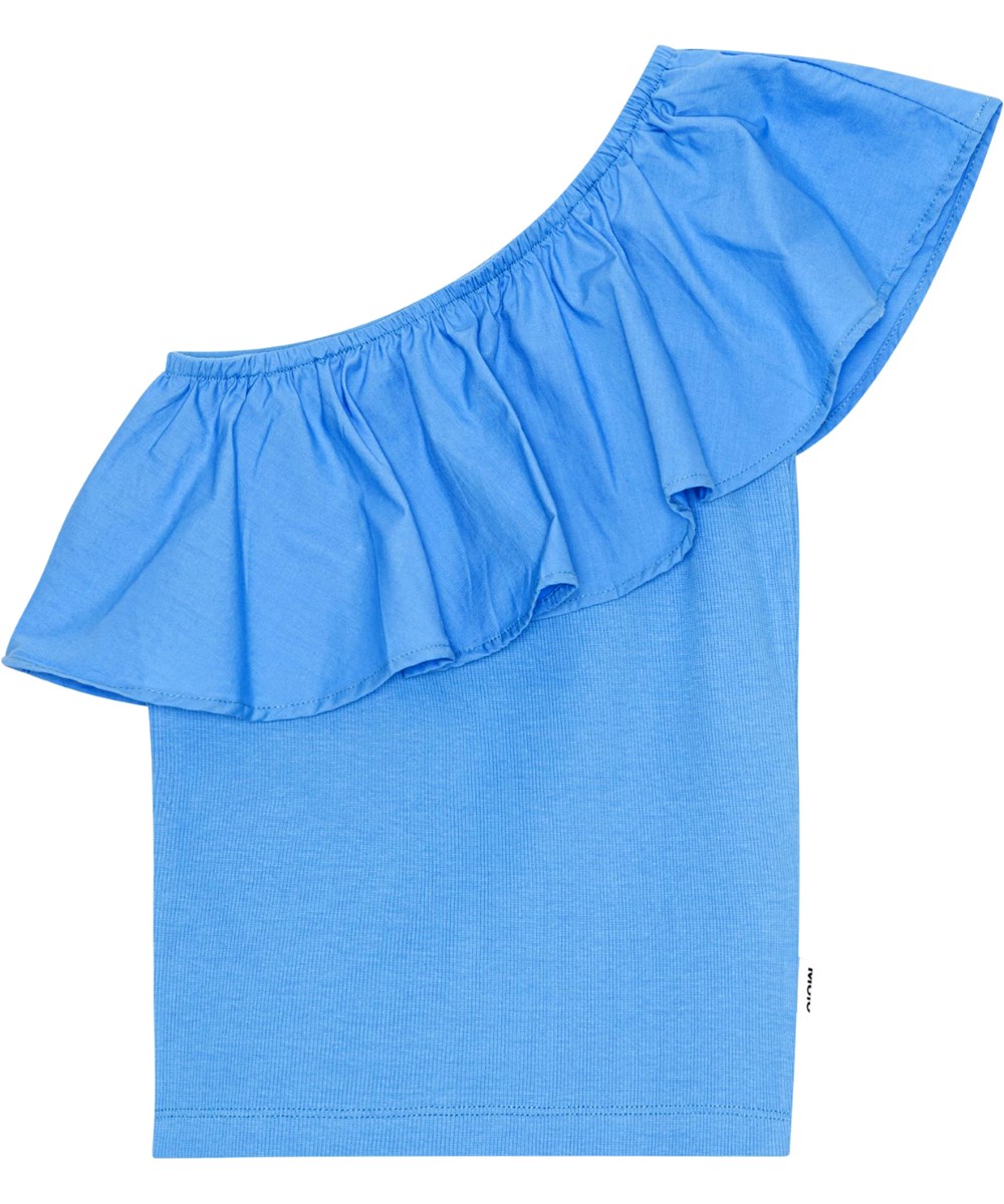 Rebecca - Forget Me Not - Blaues One-Shoulder-Top aus Öko-Baumwolle mit Stretch