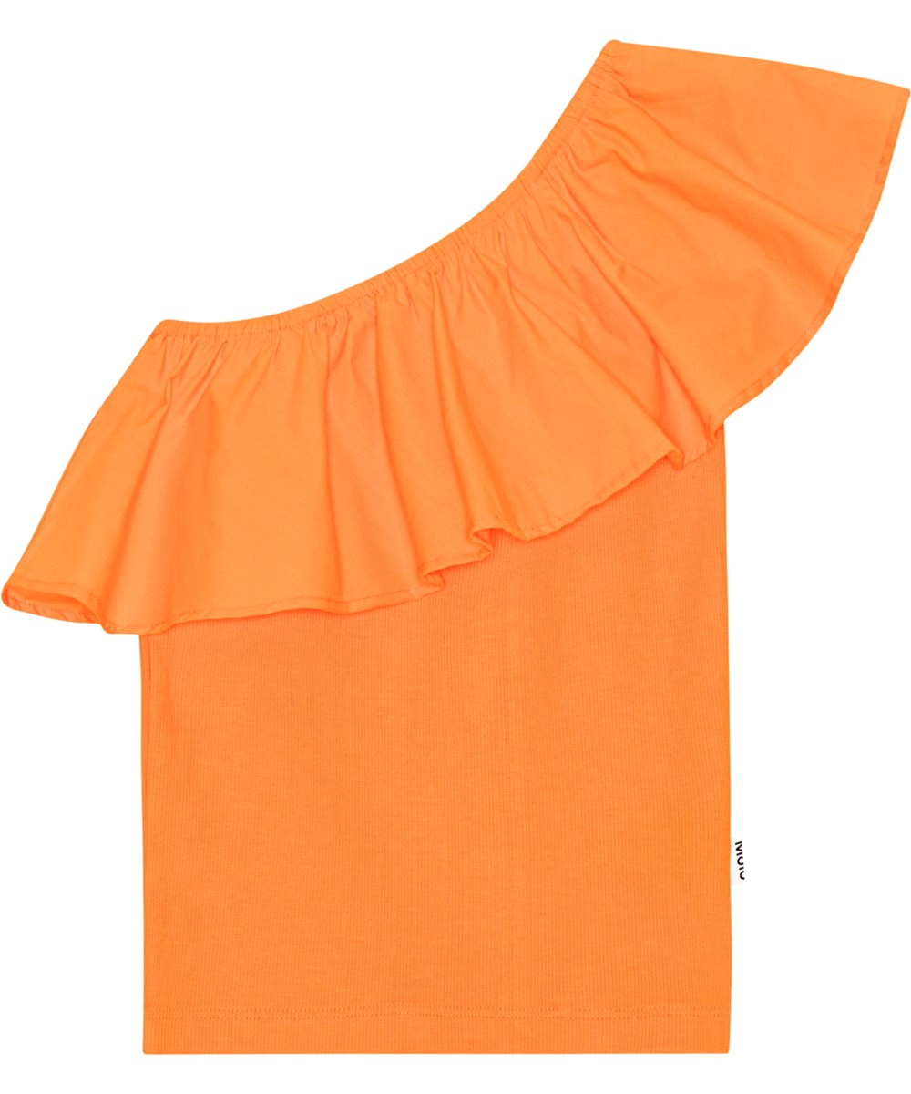 Rebecca - Mango Tango - Orangefarbenes One-Shoulder-Top aus Öko-Baumwolle mit Stretch