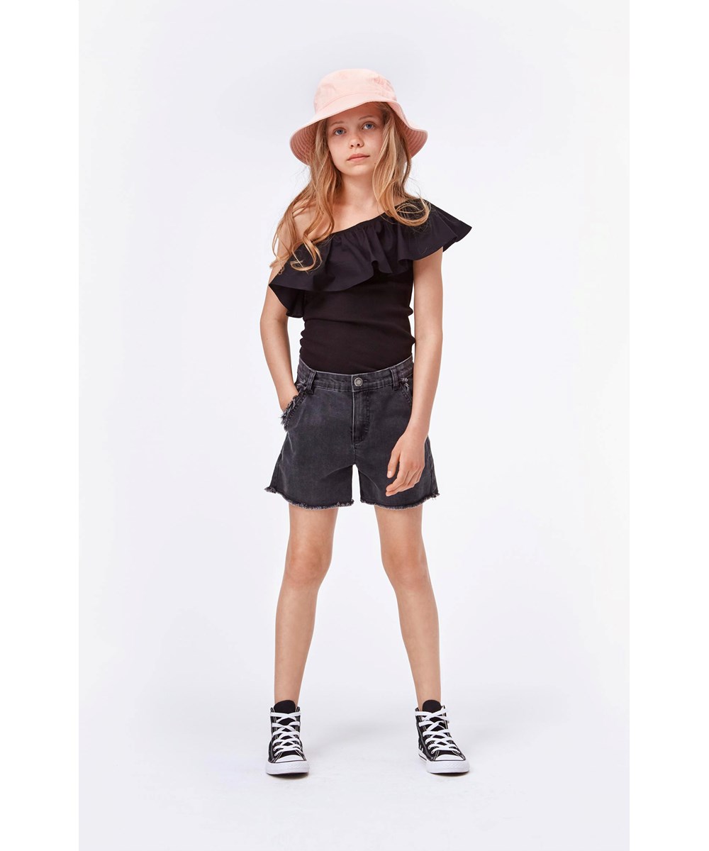 Rebecca - Black - Öko schwarzer asymmetrischer Top