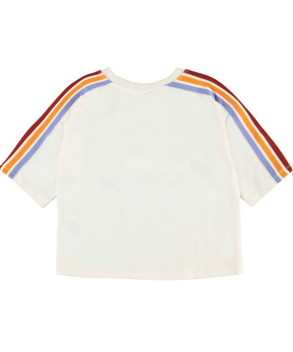 Reinette - Pearled Ivory - Weißes Öko-T-Shirt mit Streifen an den Ärmeln