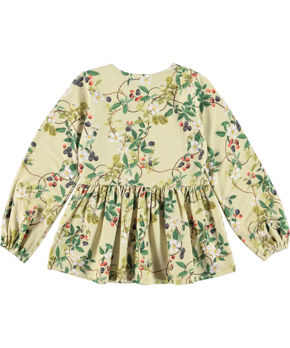 Renae - Bramble - Hellgrünes Öko-Langarmshirt mit Brombeeren und Rock