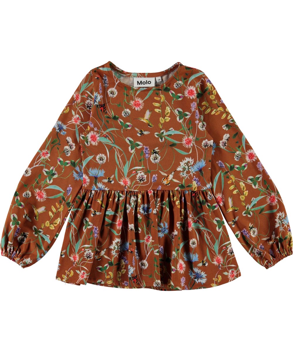 Renae - Wildflowers - Öko brauner Pullover mit Blumen