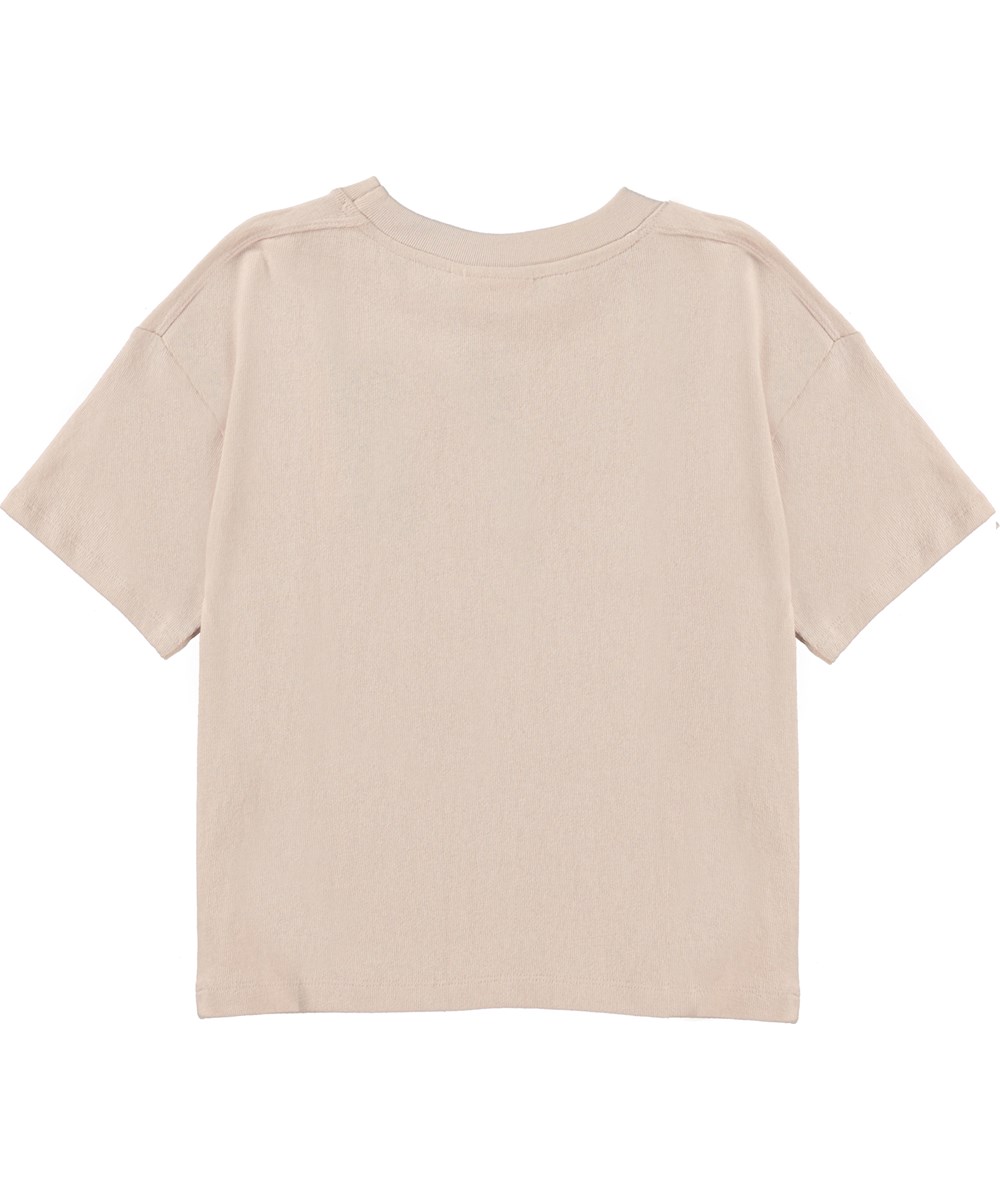 Renata - Powder - Puderfarbenes T-Shirt mit Regenbogenstickerei