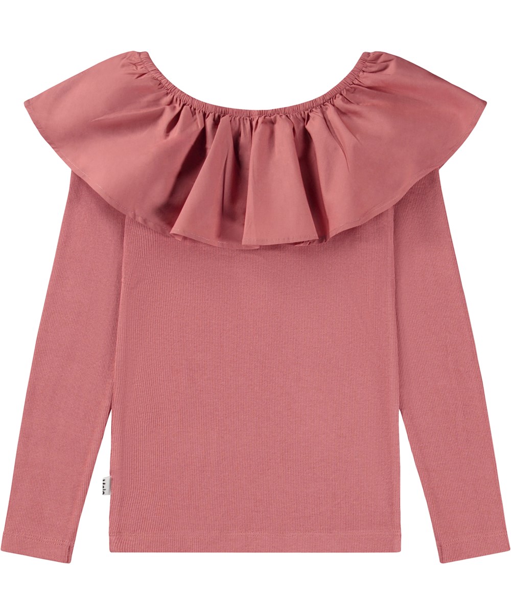 Renate - Forest Rose - Rosa Öko-Langarm-Top mit Popline-Kragen