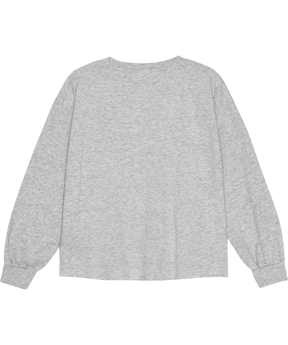 Reniza - Sporty Cats - Grau melierte Bluse aus Öko-Baumwolle mit Kätzchen-Print.