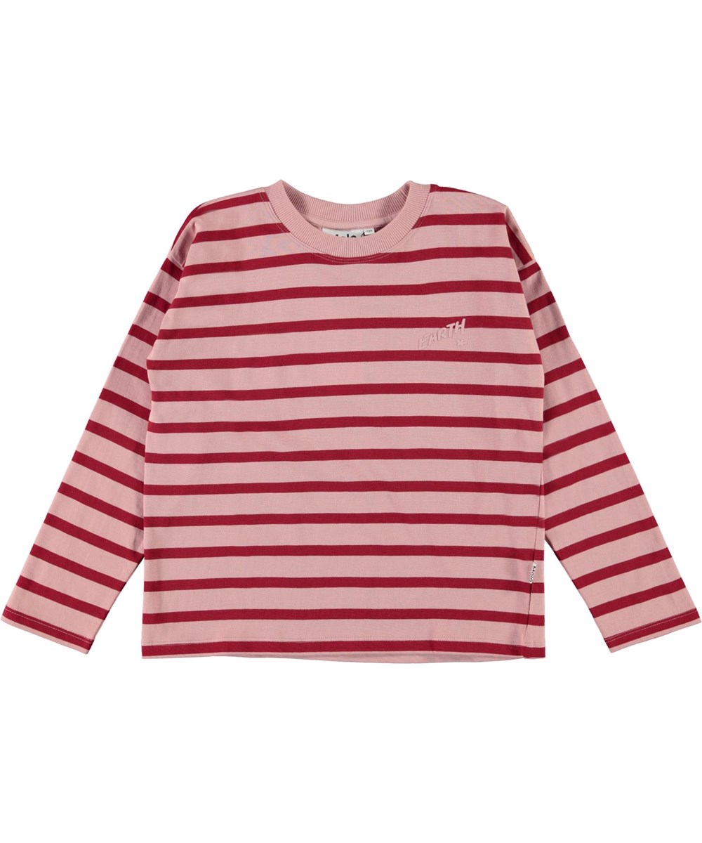 Reyna - Rosequatz Breton - Öko rosa Pullover mit roten Streifen