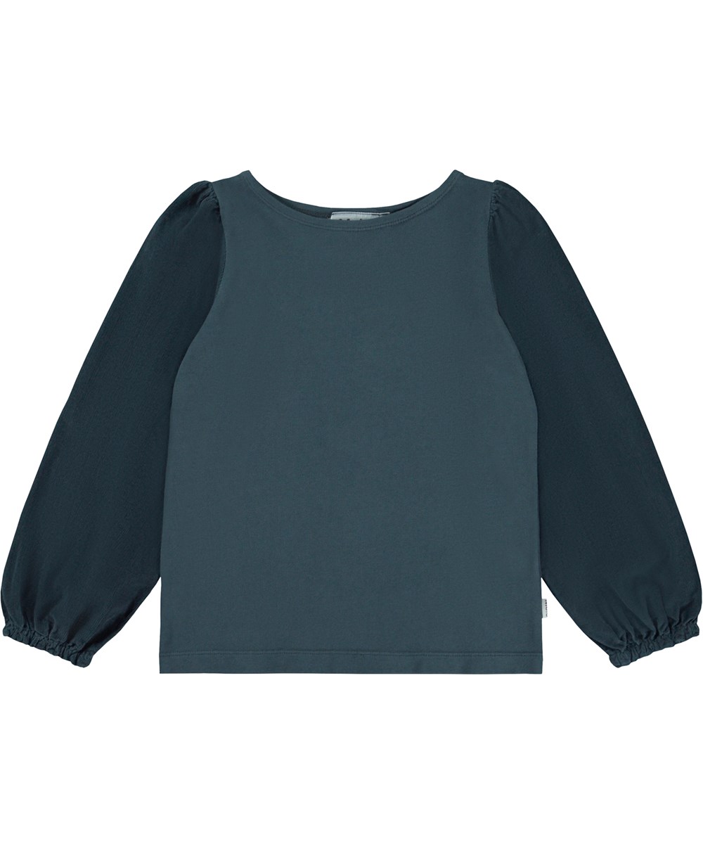 Rhoda - Navy Sky - Dunkelblaue Öko-Bluse mit Puffärmeln.
