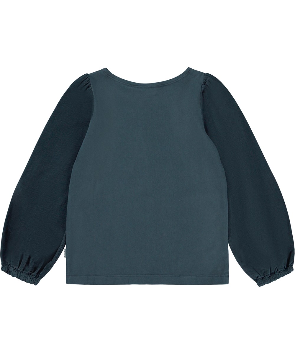 Rhoda - Navy Sky - Dunkelblaue Öko-Bluse mit Puffärmeln.
